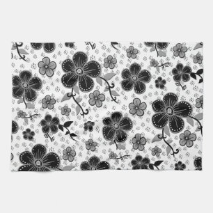 Black and White Floral Print Kitchen Towel