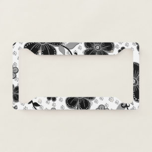 Black and White Floral Print License Plate Frame