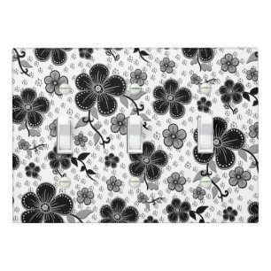 Black and White Floral Print Light Switch Cover