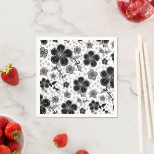 Black and White Floral Print Napkins