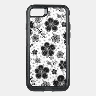 Black and White Floral Print OtterBox Commuter iPhone SE/8/7 Case