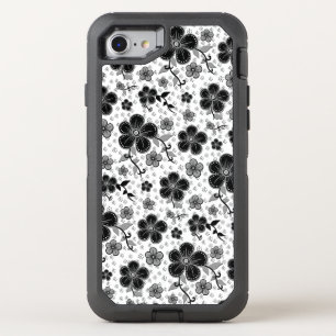 Black and White Floral Print OtterBox Defender iPhone SE/8/7 Case
