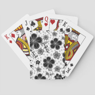 Black and White Floral Print Poker Cards