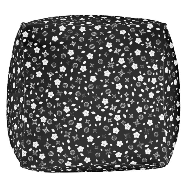 Black and White Floral Print  Pouf (Bottom)