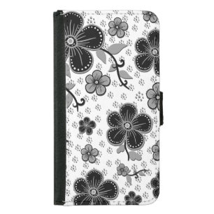 Black and White Floral Print Samsung Galaxy S5 Wallet Case