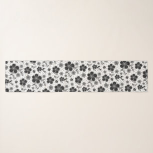 Black and White Floral Print Scarf