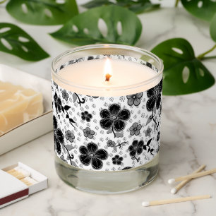 Black and White Floral Print Scented Candle
