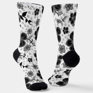 Black and White Floral Print Socks