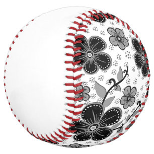 Black and White Floral Print Softball