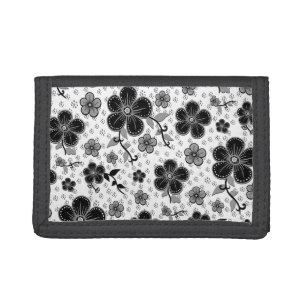 Black and White Floral Print Trifold Wallet