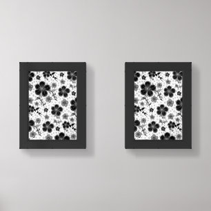 Black and White Floral Print Wall Art Sets