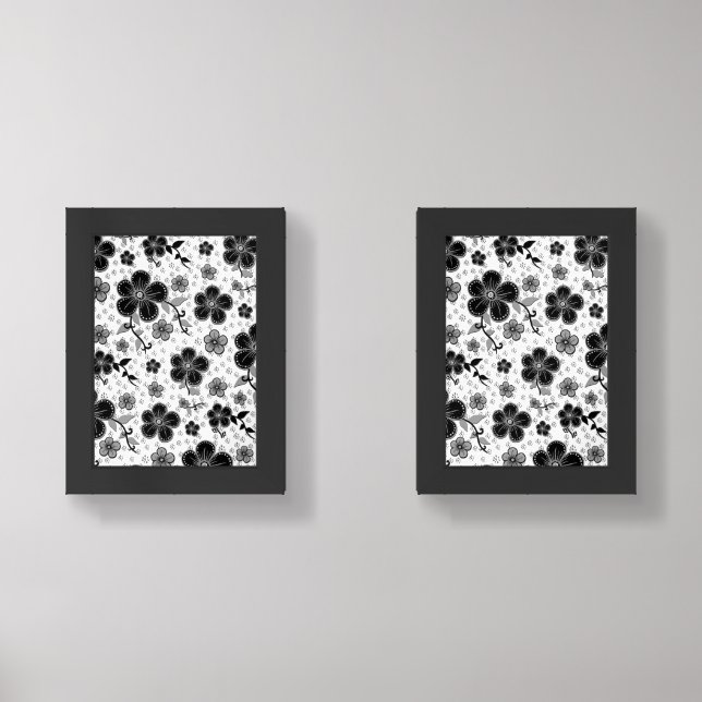 Black and White Floral Print Wall Art Sets (Front)