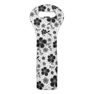 Black and White Floral Print Wine Bag
