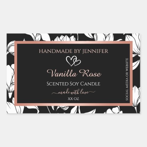 Black and White Floral Product Labels Rose Gold