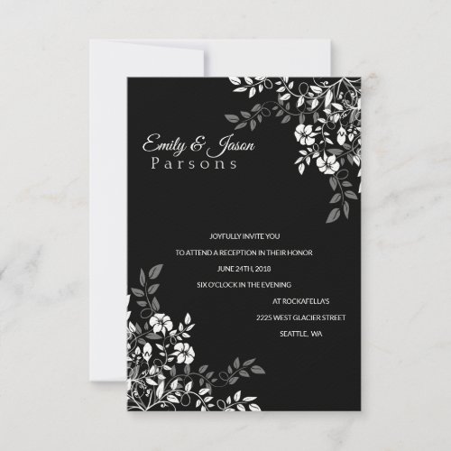 Black and White Floral Reception Invitation
