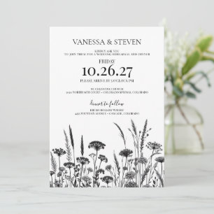 Black and White Floral Rehearsal Dinner Invitation