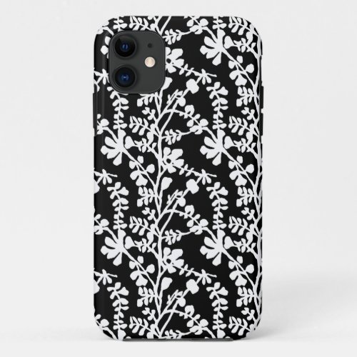 Black And White Floral Repeating Pattern iPhone 11 Case