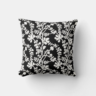 Black And White Floral Repeating Pattern Throw Pillow