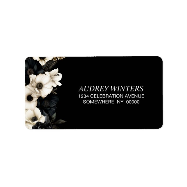 Black and White Floral Return Address Label (Front)