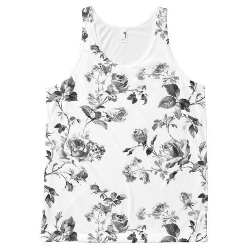 Black and White Floral Roses Tank Top All-Over Print Tank Top | Zazzle
