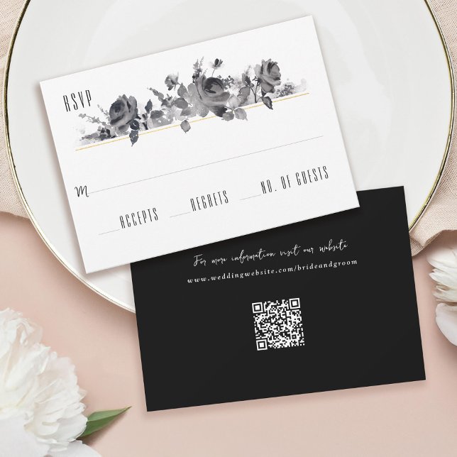 Black and White Floral RSVP Card (Creator Uploaded)