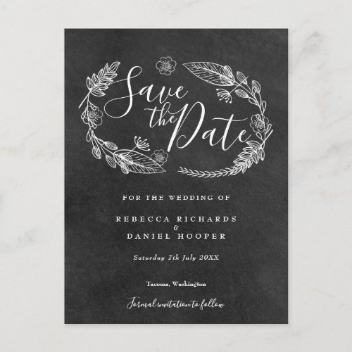 Black and White  Floral Save the Date Postcard