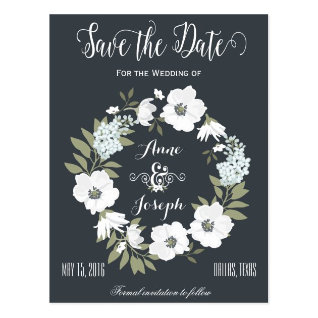 Black And White Floral Save The Date Postcard
