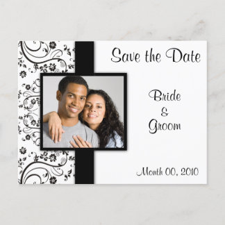 Black and White Floral Save the Date Postcards
