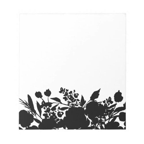 Black and White Floral Silhouette Border Notepad