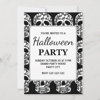 Black and White Floral Skull Halloween Party