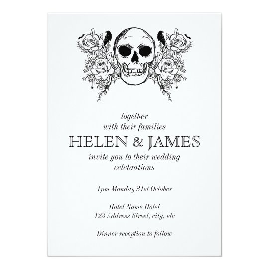 Black and White floral skull halloween wedding Invitation | Zazzle.com