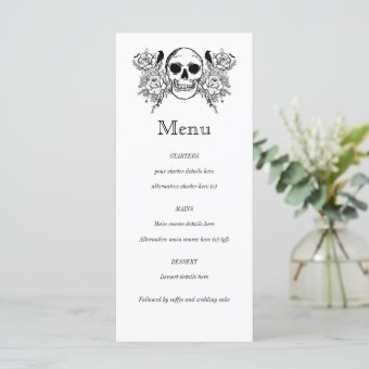 Black and white Floral skull tattoo menu | Zazzle