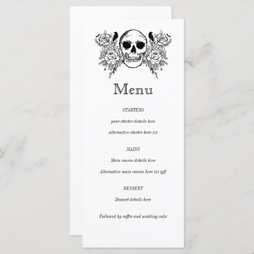 Black and white Floral skull tattoo menu | Zazzle