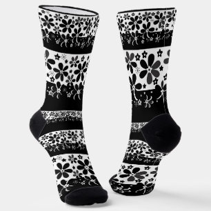 Black and white floral  socks