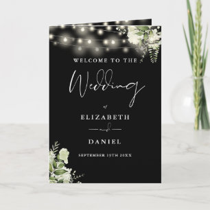 Black And White Floral String Lights Wedding Program