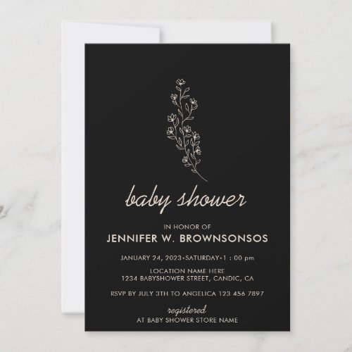 Black and White Floral Summer Fall Baby Shower Invitation