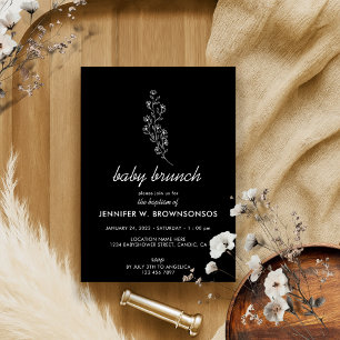 Black and White Floral Summer Fall Baby Shower Invitation