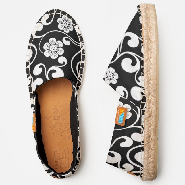 Black And White Floral Swirls Espadrilles (Side)