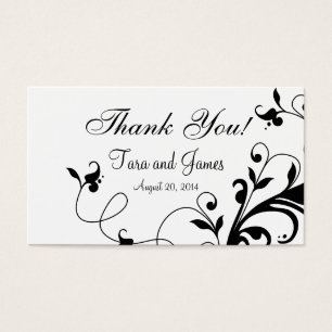 Black and White Floral Swirls Wedding Favor Tags
