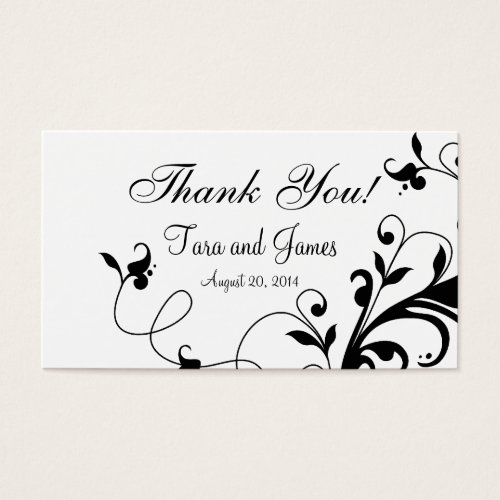 Black and White Floral Swirls Wedding Favor Tags Business Card Template