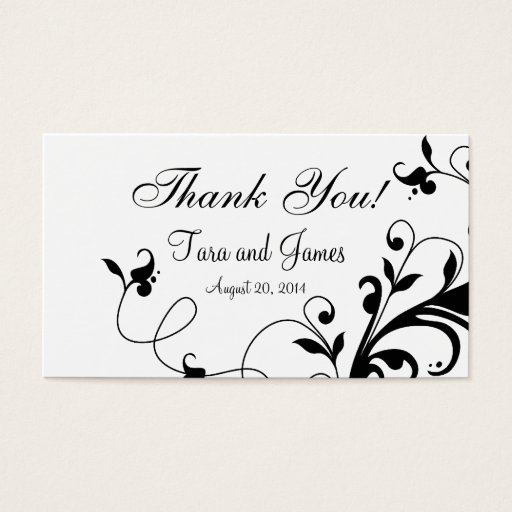 Customizable Black and White Floral Swirls Wedding Favor Tags Business Card Template