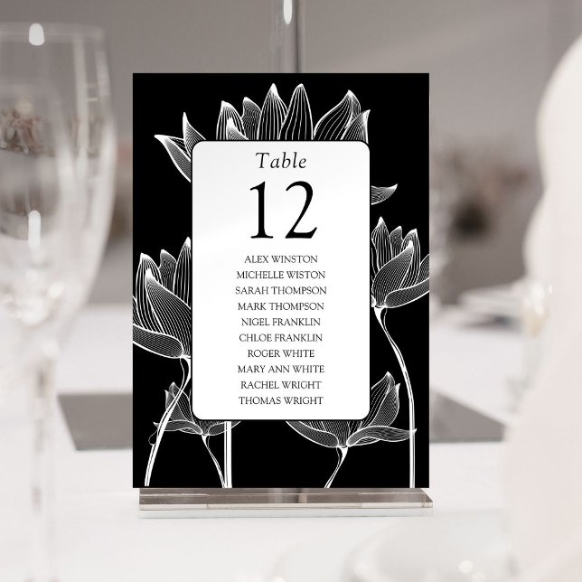 Black And White Floral Table Number Seating Chart (Black And White Floral Table Number Seating Chart)