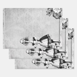 Black and White Floral Tall Alice in Wonderland Wrapping Paper Sheets