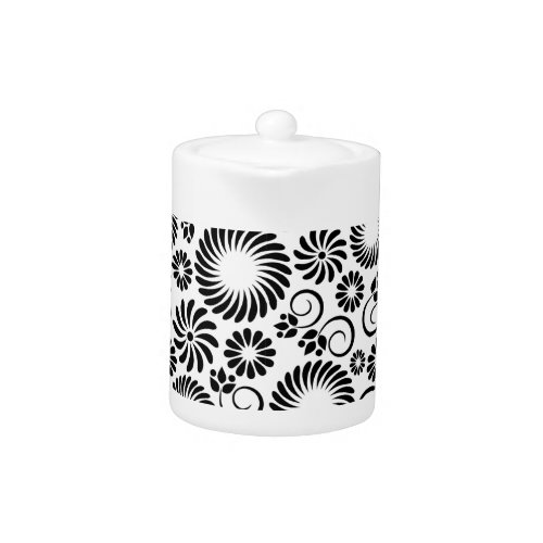 Black and white floral Tea Pot