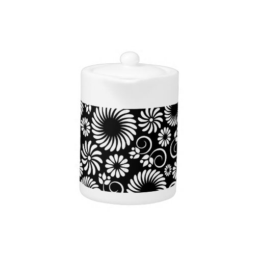 Black and white floral Tea Pot