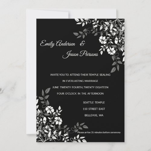 Black and White Floral Temple Wedding Invitation