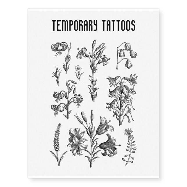 Black and White Floral  Temporary Tattoos