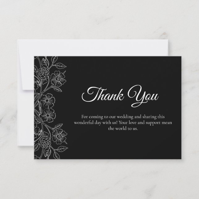 Black and White Floral  Thank You Card (Front)