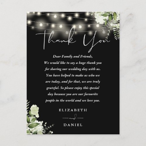 Black And White Floral Thank You Wedding Card