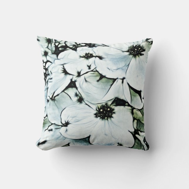 Black and White Floral Throw Pillow (Front)